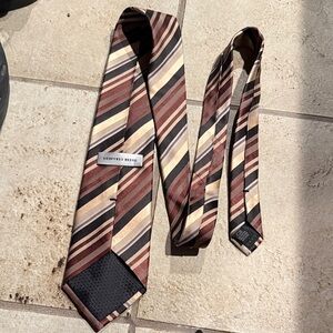Geoffrey Beene Brown and Cream Diagonal Silk Striped Tie